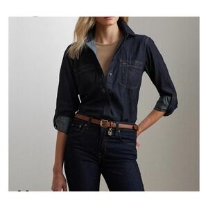 Ralph Lauren Dark Blue Denim Button Down Shirt Womens Size Large